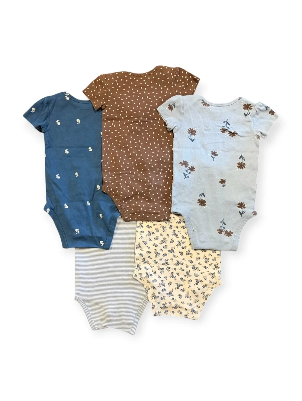 Set of 5 Baby Top with Floral and Patterned Designs, Short Sleeve